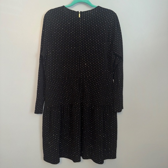 Michael Kors Black Gold Glitter Dot Long Sleeve Stretch Flounce Dress Size 1X - Picture 9 of 9